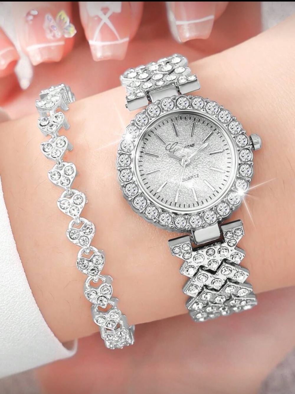 Geneva Silver Crystal-Accent Women’s Watch and Bracelet Set
